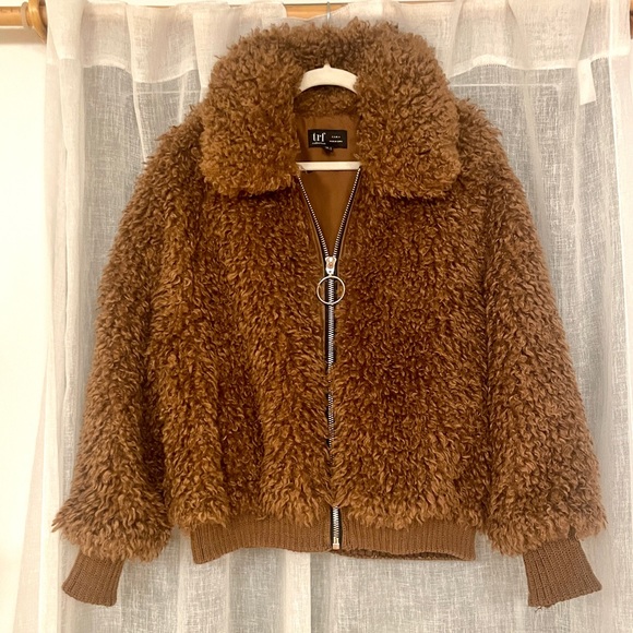 Zara Brown Teddy Bomber Coat Jacket - Picture 10 of 10